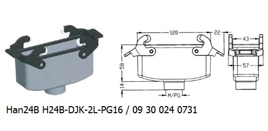 Han 24B H24B-DJK-2L-PG16 09 30 024 0731 Hood Cable to cable with levers OUKERUI Harting ILME Heavy duty connector.jpg